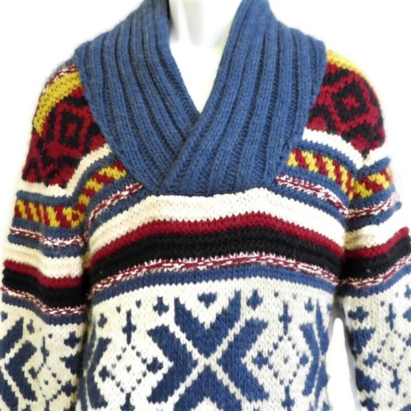 Zara Man Sweater Chunky Knit Cowl Fair Isle Acrylic Wool Blend M - Picture 4 of 8